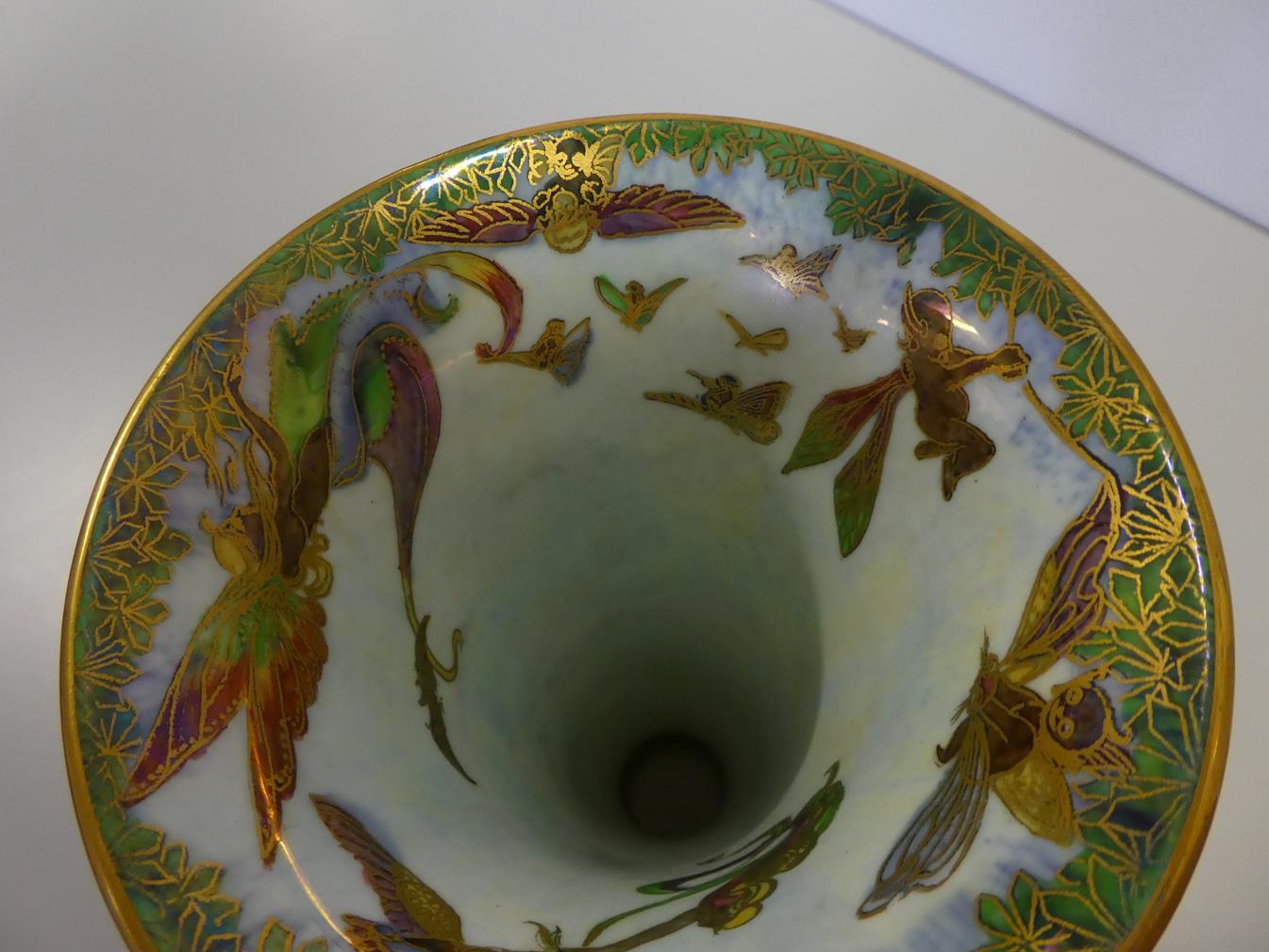 A Wedgwood Black Fairyland Lustre Butterfly Woman and Floating Fairies Design Trumpet Vase, designed - Image 3 of 12