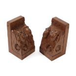 Workshop of Robert Mouseman Thompson (Kilburn): A Pair of English Oak Triple Mice Bookends, each