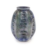 A Martin Brothers Stoneware Gourd Vase, by Robert Wallace Martin, horizontal ribs, blue and green