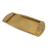 A Keswick School of Industrial Arts Brass Rectangular Tray, with pierced repousse ivy, stamped KSIA,