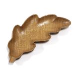 Woodpeckerman: Stan Dodds (1928-2012): An English Oak Leaf Dish, with recessed carved woodpecker