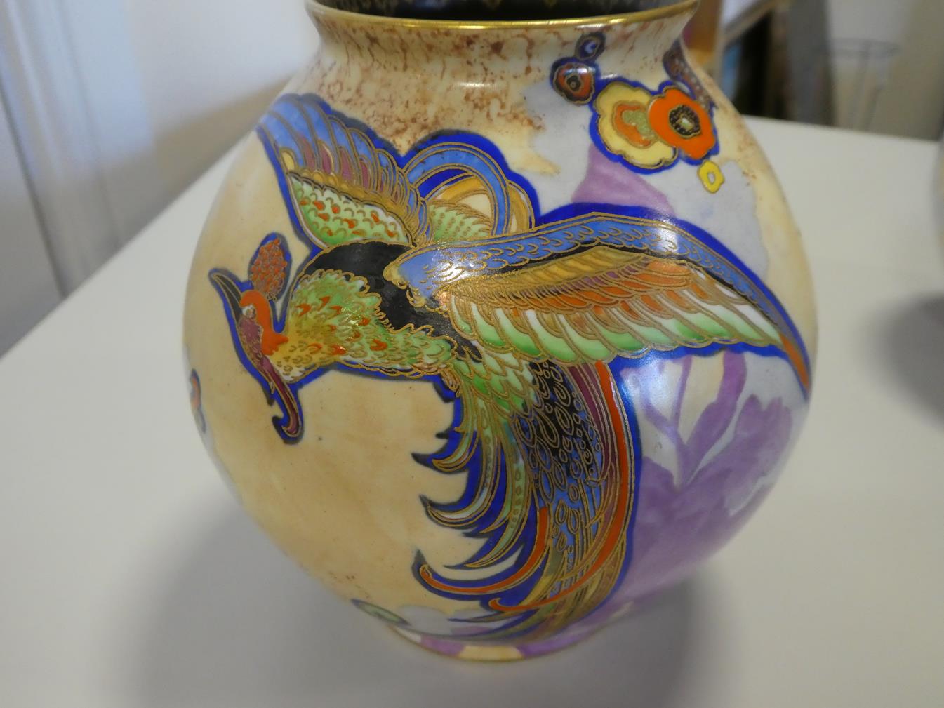 A Pair of Art Deco Carlton Ware Chinese Bird Pattern Ovoid Vases, enamelled in colours on a yellow - Image 11 of 17