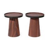A Pair of Habitat Brodi Walnut and Black Occasional Tray Tables, with lift-off circular trays on a