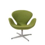 Arne Jacobsen (1902-1971) for Fritz Hansen: A Swan Chair, model No.3320, green wool upholstered