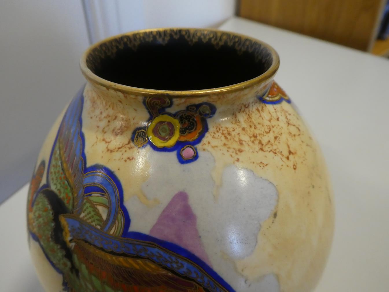 A Pair of Art Deco Carlton Ware Chinese Bird Pattern Ovoid Vases, enamelled in colours on a yellow - Image 7 of 17