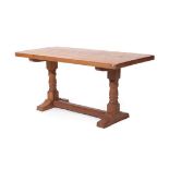 Cat and Mouseman: Lyndon Hammell (Harmby): An English Oak Refectory Coffee Table, the adzed
