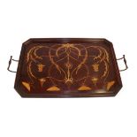 A Shapland & Petter, Barnstaple Art Nouveau Marquetry Inlaid Mahogany Tray, circa 1900, of canted