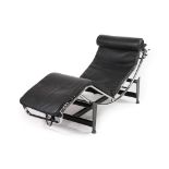 A Modern LC4 Chaise Lounge, after Le Corbusier, black upholstered on a chrome frame, powder coated