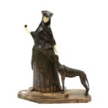 Andre Gilbert (French, 20th Century): Lady Venitian with Greyhound: A Patinated Bronze and Ivory