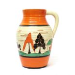 Clarice Cliff (1899-1972): A Fantasque Bizarre Trees and House (Alpine) Lotus Jug, painted with a