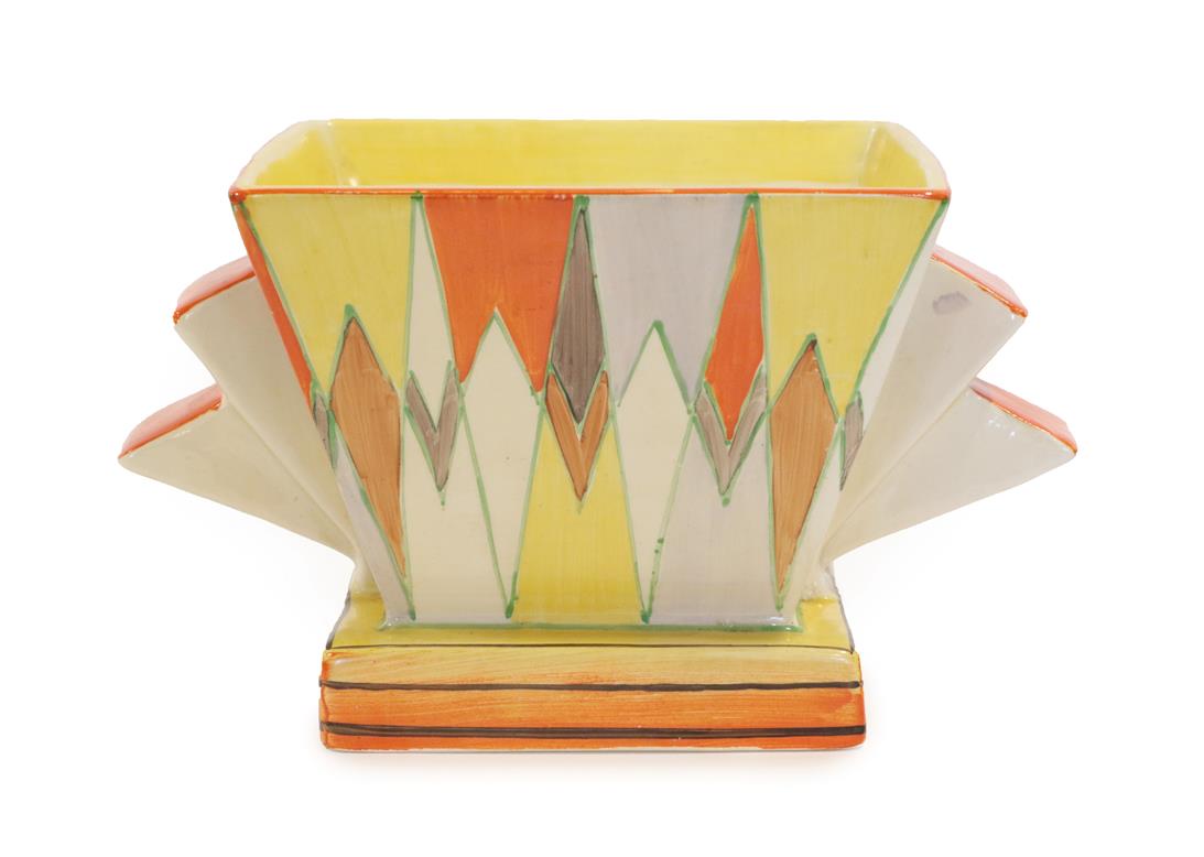 Clarice Cliff (1899-1972): A Bizarre 515 Posy Bowl, with original flower brick, black printed