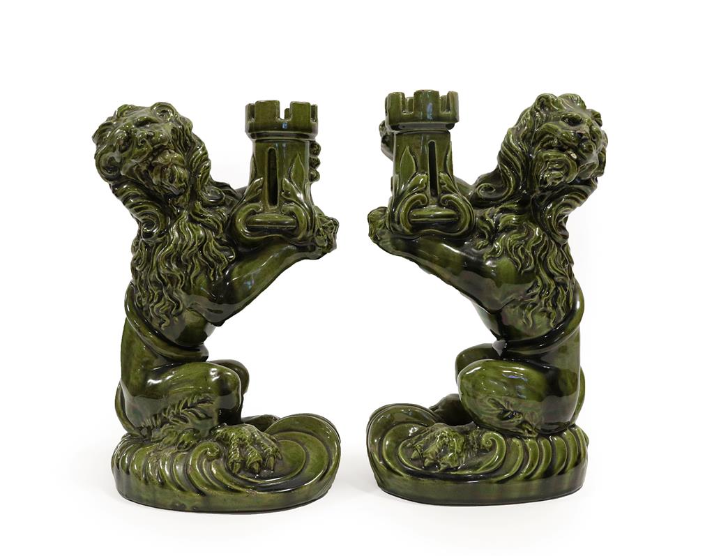 Attributed to Émile Gallé (French, 1846-1904) for Nancy Saint Clement: A Pair of Lion