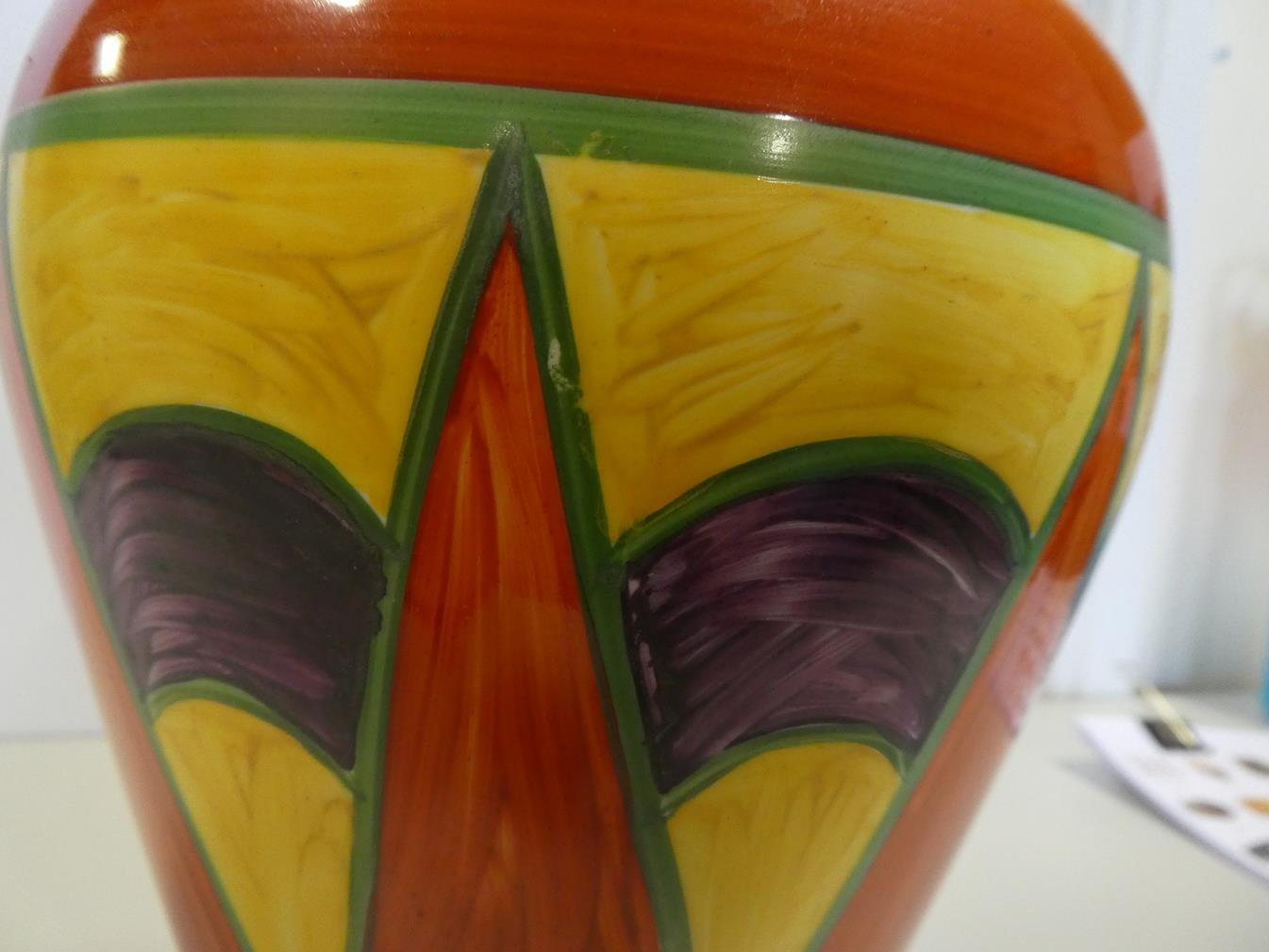 Clarice Cliff (1899-1972): An Original Bizarre Shape 14 Mei Ping Vase, green printed Wilkinson - Image 8 of 12