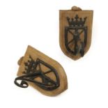 Robert Mouseman Thompson (1876-1955): A Pair of English Oak Wall Brackets, the shield backs