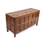 A Sid Pollard of Thirsk English Oak Panelled Blanket Chest, on four octagonal feet, unmarked,