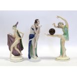 An Art Deco Katzhutte (Thuringia) Pottery Figure, modelled as a nude female wearing a cape and