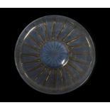René Lalique (French, 1860-1945): A Clear and Blue Stained Glass Epis No.2 Dish Plate, moulded R