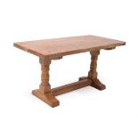Cat and Mouseman: Lyndon Hammell (Harmby): An English Oak 3ft Refectory Coffee Table, the adzed