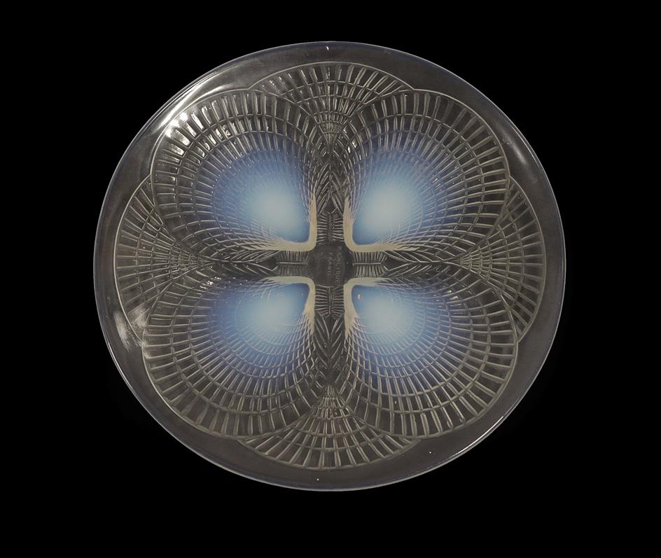 René Lalique (French, 1860-1945): An Opalescent and Clear Glass Coquilles Plate, wheel cut mark R