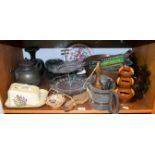 Assorted kitchenalia and other items, to include a pair of butter pats, treacle glazed money bank (
