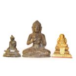 A bronze figure of a seated Buddha, 33cm high together with a similar smaller bronze Buddha and a