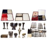 A collection of assorted silver plate, including a Mappin & Webb table service, a collection of