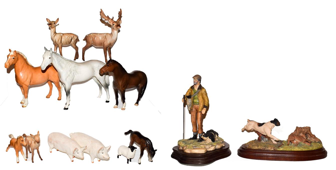 Beswick horses, pigs and deer including New Forest Pony, Palomino Cob and two foals, together with