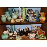 A large quantity of Art Deco pottery including Lovatts, Sylvac, cottage and Torquay wares etc (two