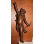 A 19th century spelter figure of a winged Putto, 47cm