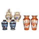 A pair of Japanese Meiji period Kutani vases, a pair of Satsuma style koro and a pair of Syrian