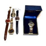 Two gent's Oris wristwatches and three gent's Seiko wristwatches (one boxed)
