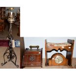 A Victorian wrought iron standard oil lamp 156cm high, together with a mahogany coal scuttle,