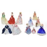 Eleven assorted Royal Doulton china figures (two trays)