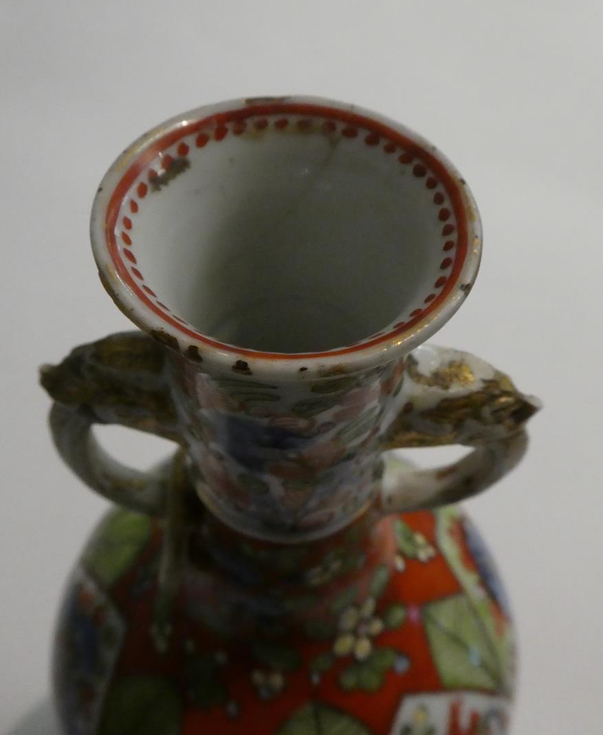 An 18th century Chinese vase of baluster form and with twin loop handles moulded with masks, painted - Image 4 of 11