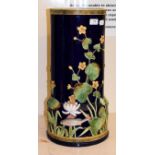 George Jones majolica stick stand moulded with water lilies and fish impressed mark, 55cm high