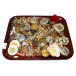 A tray of assorted military cap badges etc including King's own Scottish Borderers, Argyl &