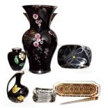 An Art Deco silvered porcelain Silberporzellan Pluderhausen vase and similar pieces together with