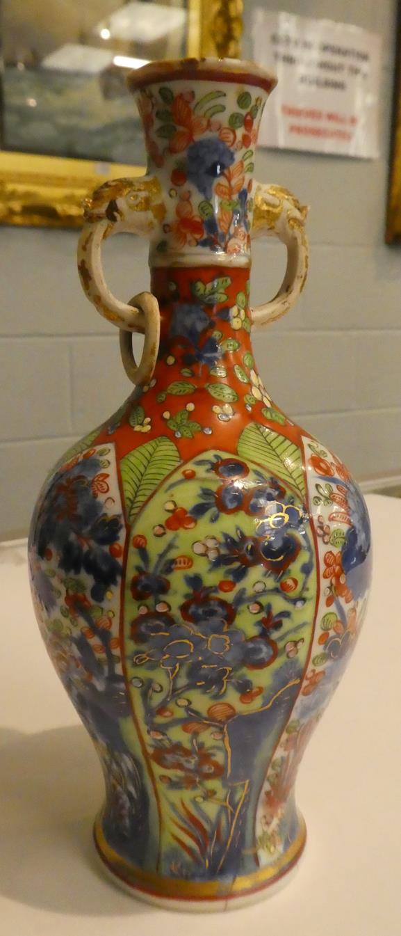 An 18th century Chinese vase of baluster form and with twin loop handles moulded with masks, painted - Image 10 of 11