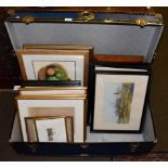 A travelling trunk, two modern rugs, together with assorted pictures and prints, including