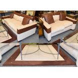 Two part leather and cream upholstered settee's, including a two seater and three seater, together