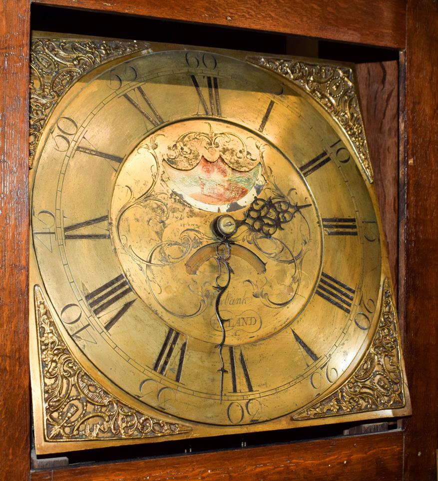 A carved oak thirty hour longcase clock, the square brass dial signed Ewbank, Elland - Image 2 of 2