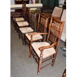 Five 19th century matched Lancashire spindle back rush seated kitchen chairs (5)