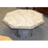 An octagonal reconstituted marble coffee table, 93cm by 43cm high