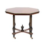 An Ebonised and Amboyna Octagonal Shaped Occasional Table, in the manner of Gillows, late 19th