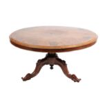 A Victorian Rosewood and Marquetry Inlaid Circular Flip-Top Dining Table, 2nd half 19th century, the