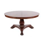A William IV Rosewood and Crossbanded Circular Dining Table, 2nd quarter 19th century, the moulded