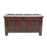 A Late 17th Century Joined Oak Chest, the hinged lid with four moulded panels enclosing a vacant