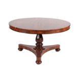 An Early Victorian Rosewood Circular Dining Table, mid 19th century, the plain frieze above a