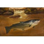 Attributed to A Roland Knight (fl.1879-1921) ''Salmon and a gaff'' Bears signature, oil on canvas,