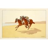 Charles Ancelin (1863-1940) French Race horses exercising on the beach Lithograph,